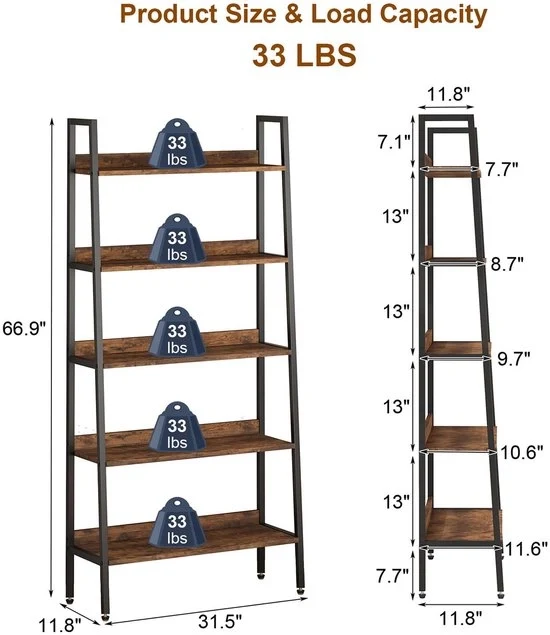 Libreria a scalini - Industriale - 5 livelli - 167 cm - Struttura in metallo