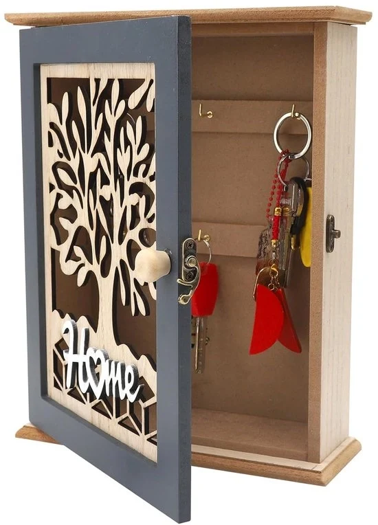Cassa da Chiavi in Legno - 6 Ganci - Utilizzo a Parete e da Appoggio - 1 Pezzo - Colorato