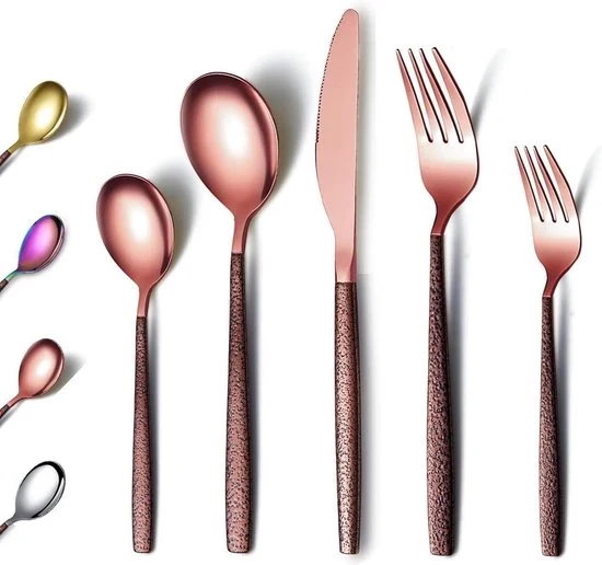 Set di posate da 30 pezzi con superficie lunare e manico di titanio lucido a cerniera rosé con finitura in titanio Specifica tecnica: - Materiale: Titanio - Finestra: Titanio lucido a cerniera rosé - Modello: - Dimensioni: - Colore: Rosé