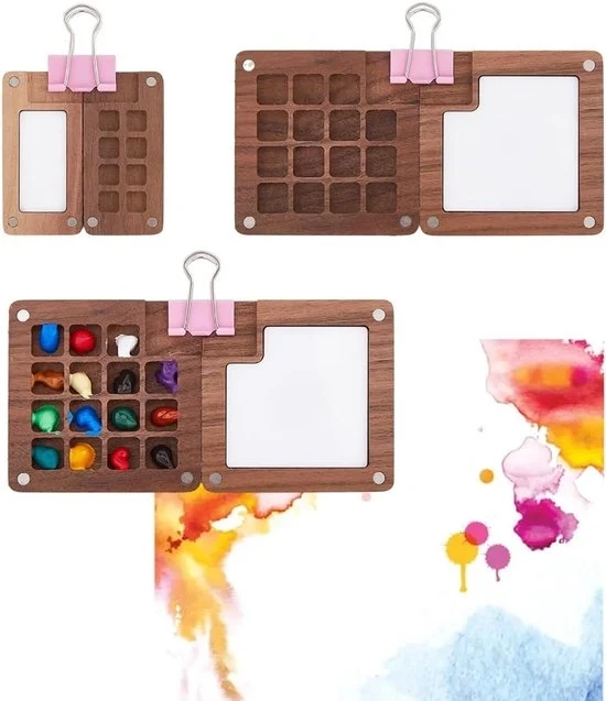 Palet Aquarel Portatile - Scatola di Vernici in Legno Miniatura - 2 Pezzi