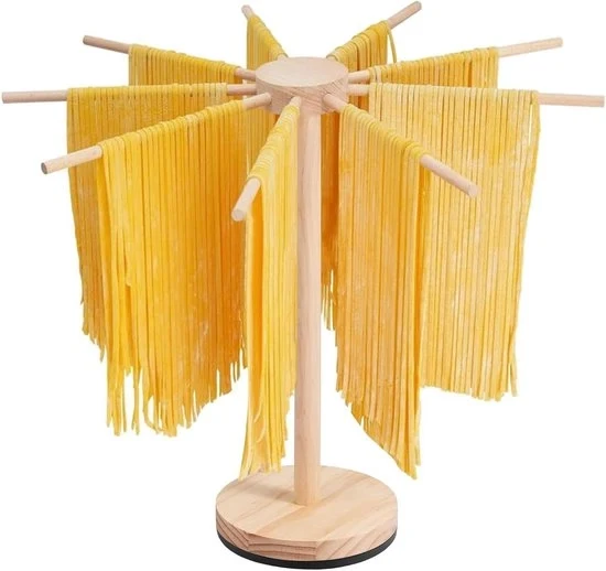 Pastadroger Hout - Pastadroogrek con 9 Braccia Rimosibili - Scaletta Girevole - Pastadroogrek per Pasta e Noedels - Accessorio Cucina Naturale