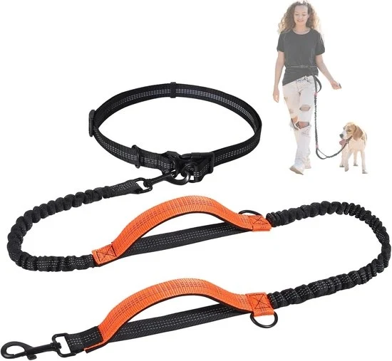 Cinturone elastico e riflettente per cani di taglia media e grande - cinturone retrattile con maniglia doppia - cinturone per cani