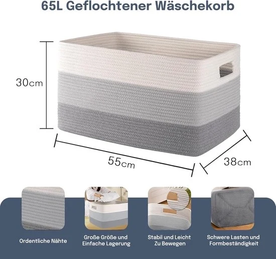 Mandolina intrecciata 65 l - raccolta lavanderia pieghevole per bambini - contenitore di stoccaggio per giocattoli da baby - coperte e contenitore per la lavanderia
