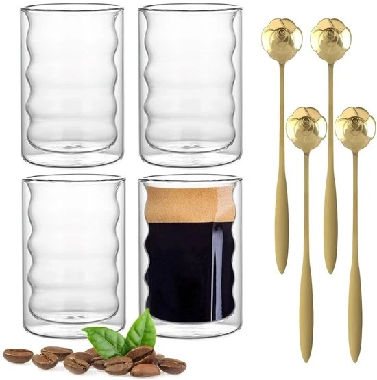 Set di tazze per caffè e tè - Latte macchiato - Vetrini termoresistenti a doppia parete - Set da 4 - 350 ml - Tazze per caffè e tè - Ideali per ogni occasione