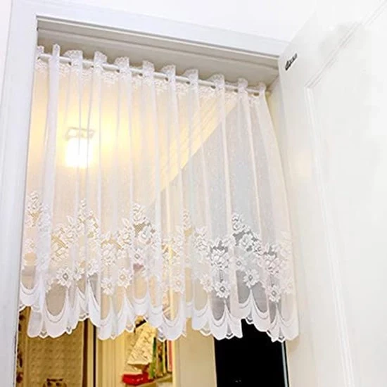 Vetrata trasparente con decorazione a maglia - Cortine corte - 1 pezzo - Bianco - 150 x 90 cm