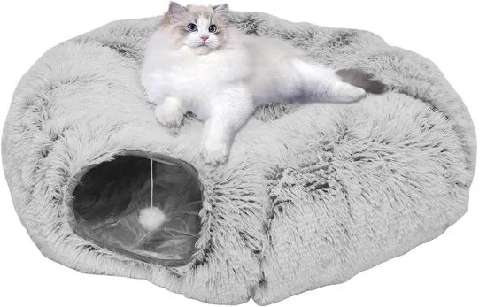 Tunnel per Gatti Donut XL con Posto di Sonno – Letto per Gatti & Tunnel di Gioco – 2 Accessi – Ripiegabile – Gabbia per Gatti & Nascondiglio per Gatti e Piccoli Animali di Compagnia