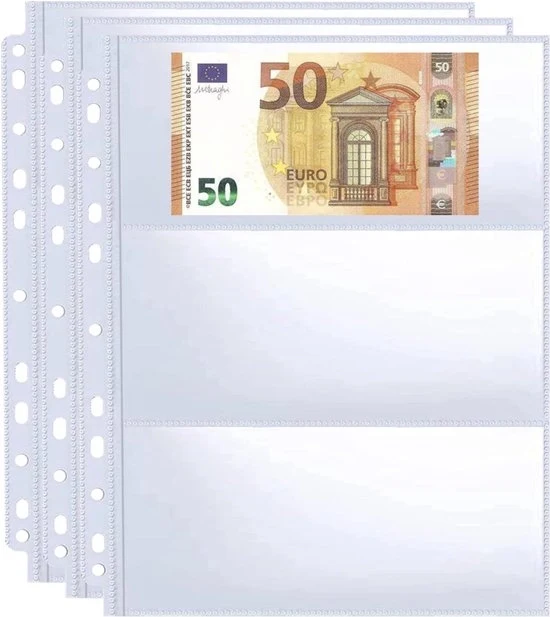 Set di 30 buste per banconote con 11 fori, fogli di raccolta doppie con 3 cassette per euro