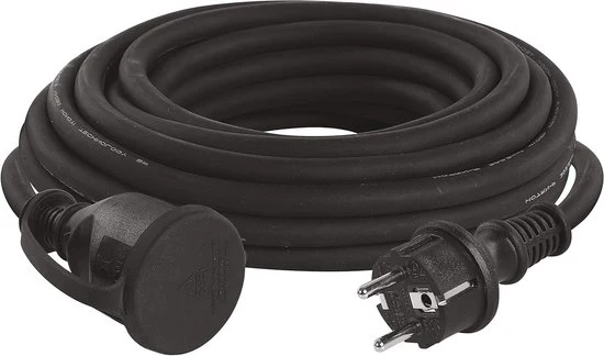 Cavo di allungamento IP44 10m - impermeabile e resistente all'olio - 230 V - isolamento in gomma - H07RN-F3G 25 mm2 - per esterno - nero