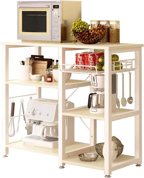 Rack da cucina con 5 pannelli - soluzione di archiviazione per la cucina - 1 pezzo - rovere e bianco - metallo e legno - 90 x 40 x 83 cm