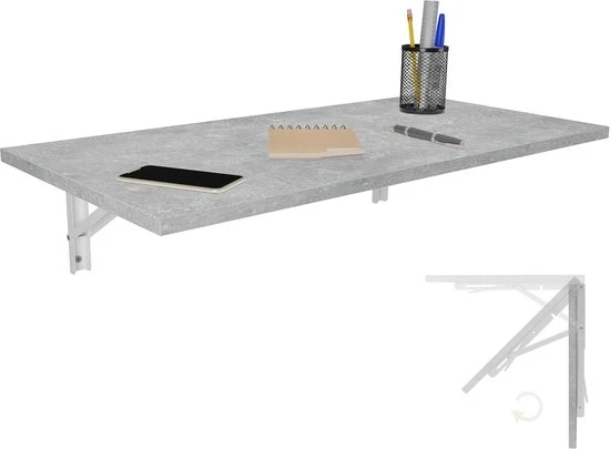 Tavolo da cucina pieghevole - 80x40 cm - colore cemento - fissaggio al muro