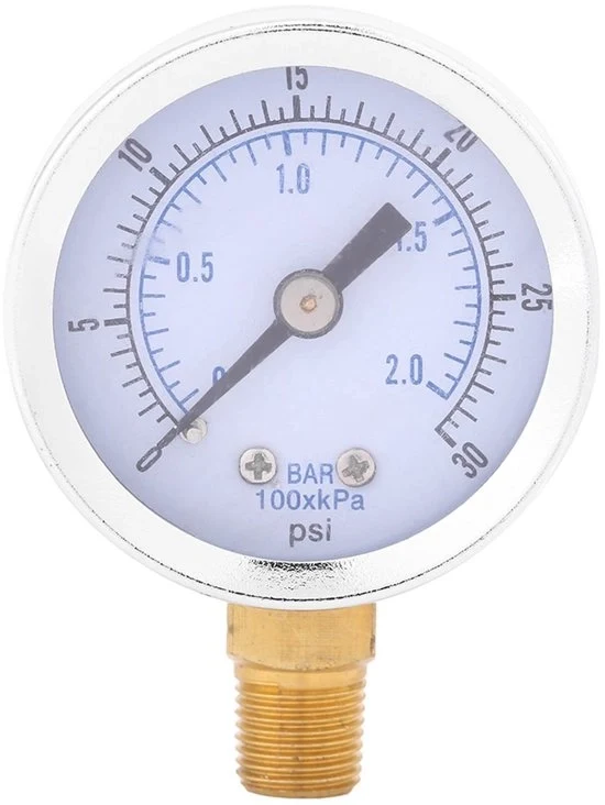 Manometro Portatile - Misura 0-30psi/0-2bar - Cassetta Metallica - Vistola 42mm - Adatto per Aria/Acqua/Olio