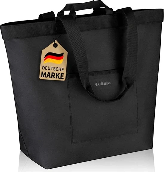 Borsa grande per spesa con chiusura a cerniera, fondo rinforzato e materiale impermeabile - nero, 40 litri