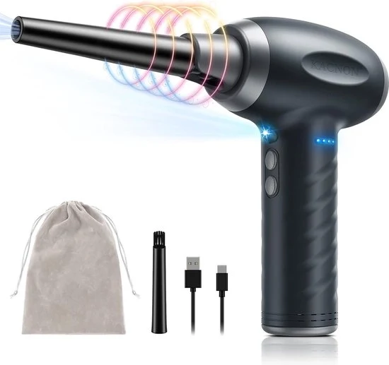 Pulitore d'aria - Pulitore di superfici - Indicatore di batteria - 3 velocità - Flusso d'aria - Senza fili - Ricaricabile - Pulitore di banco - Nero