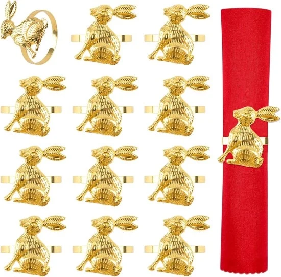 Set di anelli di tovaglia dorati - decorazione per matrimoni e cene di gala - 12 pezzi - rosso