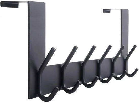 Grappolo per porta - 6 ganci - nero - resistente all'ossidazione - 39x11,5x8 cm