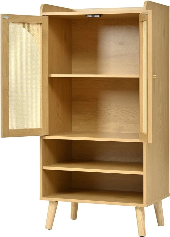 Comodino - Rotan - 2 Porte - 2 Cassetti - Spazio di Archiviazione Aperto