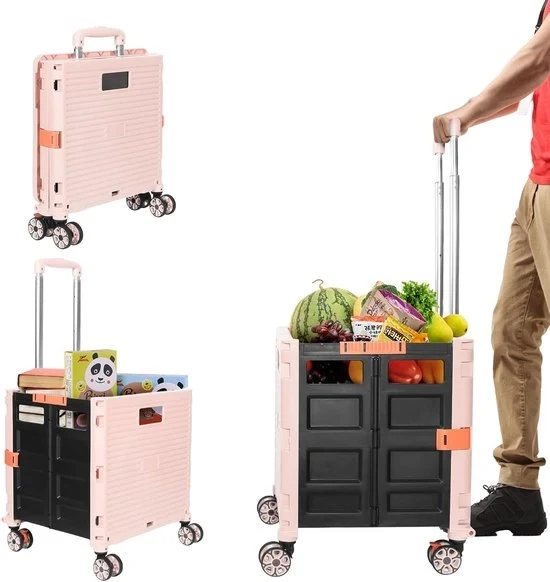 Carrello per spesa pieghevole con coperchio - Rosso - Fino a 50 kg - Maniglia telescopica