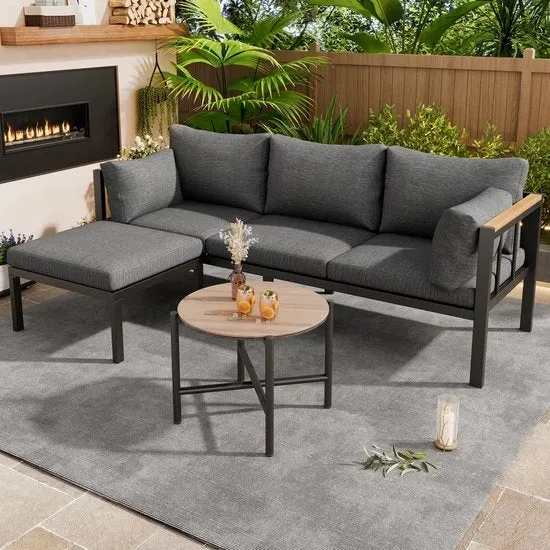 Set di mobili da giardino - Acciaio galvanizzato - Tavolo in vetro - Bancone angolare - Grigio
