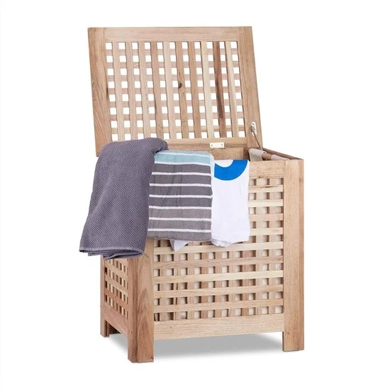Cestello in Legno di Noce con Coperchio e Sacchi di Lava Rimovibili - 70L - Hout Naturale