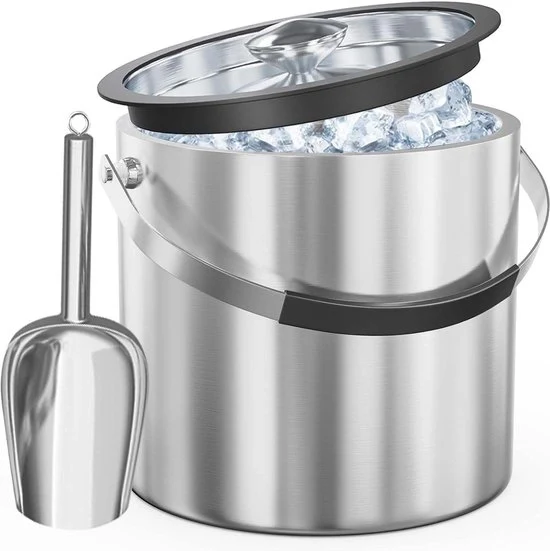 Ijsemmer 3.2L con coperchio - cucchiaio - parete doppia - isolato - acciaio inossidabile - Ijsemmer - wijnemmer - bar per cocktail - feste Ijsemmer a parete doppia con coperchio