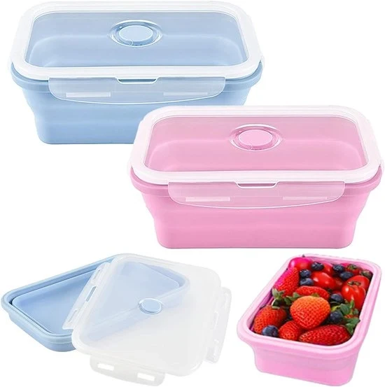 Tromba per pane opportuna 800 ml - Scatola per picnic riciclabile per ufficio e scuola - Bacinella pieghevole con coperchio - Blu - Set da 2