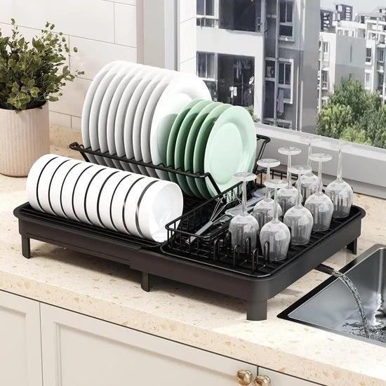 Servizio da cucina a doppio piano in acciaio inossidabile con contenitore per residui estraibile e ripiegabile
