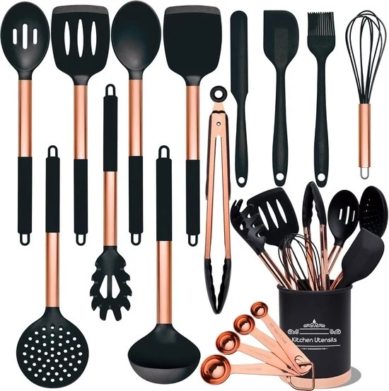 Set di accessori da cucina - 17 pezzi - rosso porcellana - silicone - resistente al calore