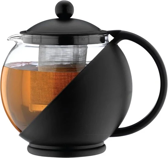 Theepot in vetro con filtro a te' – 1,2 Litri – Incluso infusore – Resistente al calore – Per te' in bustina – Nero