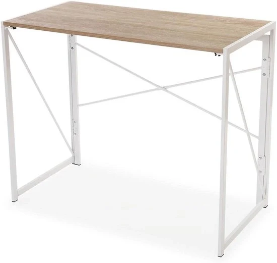 Scrivania Computer - Tavolo Pieghevole - Bianco - Legno e Metallo - 74x45x90 cm