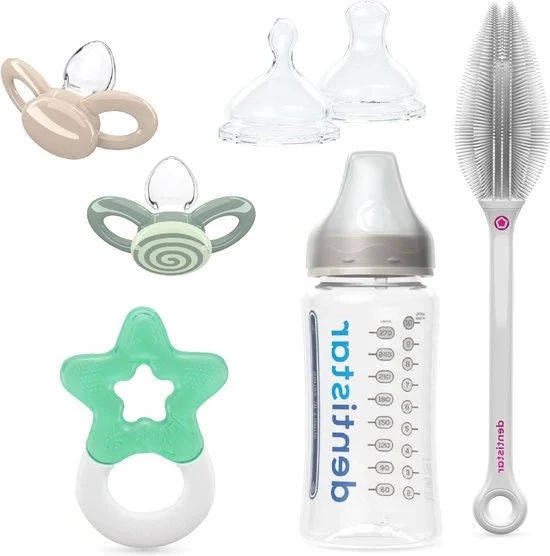Set di regolazione per biberon 7 pezzi Smart Sense con aspiratore per biberon, spazzola per biberon in silicone, cuscino per la testa e clip per la temperatura - set di partenza ideale per neonati maschi e femmine colore verde