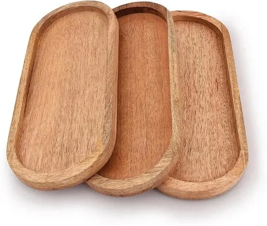 Set di piatti in legno ovale da 3 pezzi - adatto per il servizio - 30,48 cm x 12,7 cm x 1,90 cm