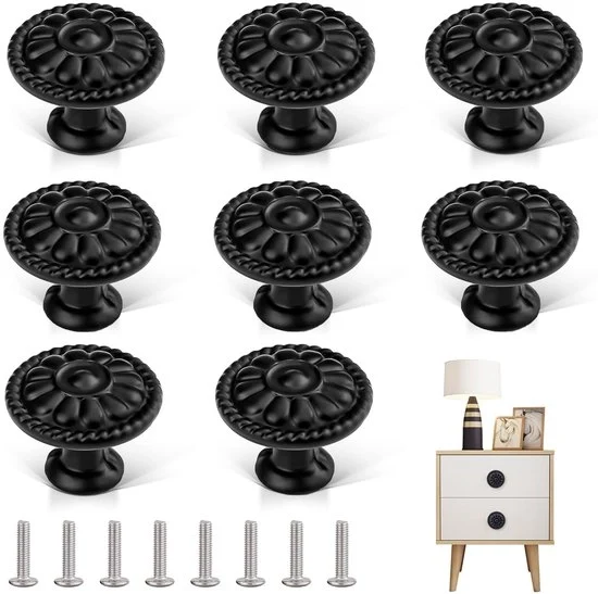 Maniglie vintage - 8 pezzi - nero - lega di alluminio