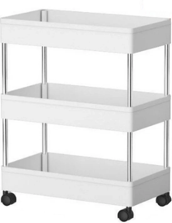 Magazzino per la stanza da bagno - Mobile per la stanza da bagno - Carrello per la cucina - con Ruote - Bianco - 3 Cassetti - Incluso 4 Supporti per appendere