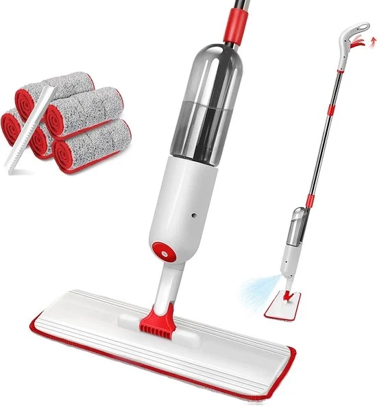Asciugamano per pavimenti con serbatoio da 500 ml e 5 spazzolini microfibra per la pulizia veloce di pavimenti in legno duro, marmo, laminato e piastrelle.