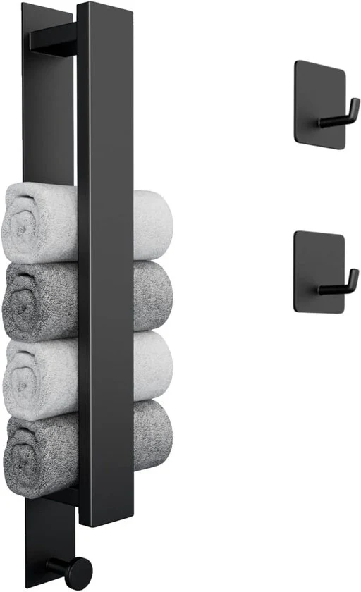 Sostegno per asciugamani senza perforazione - adesivo - 2 pezzi - nero opaco - 40 cm