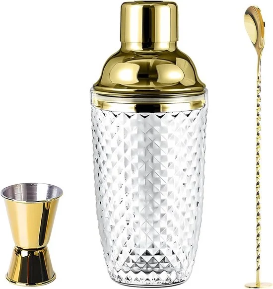 Shaker per cocktail in vetro - 400 ml - vetro dorato e trasparente