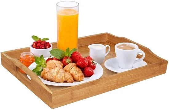 Panno di servizio in bambù con maniglie - per cena, tè, bar, colazione - 1 pezzo - 37 x 26 x 3 cm