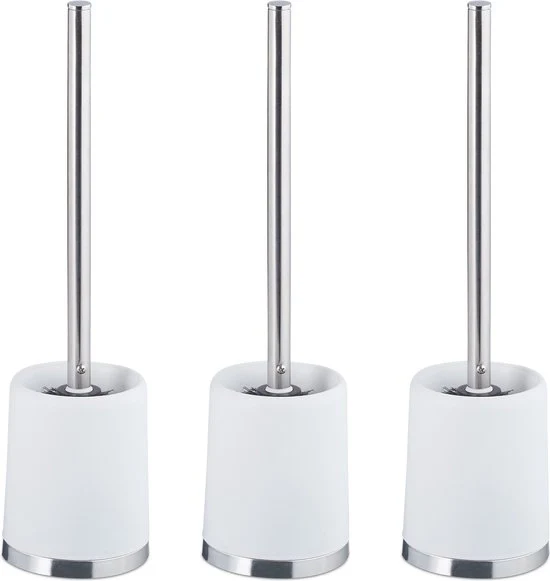 Set di spazzole WC con asta - set da 3 - testa intercambiabile - Ø 7 cm - supporto per spazzola WC - bianco
