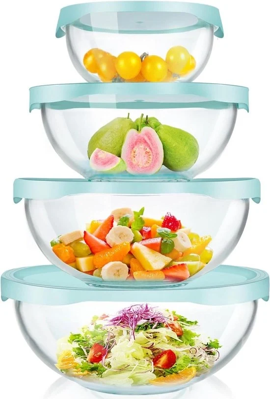 Set di contenitori in vetro borosilicato trasparente con coperchi, 4 pezzi, per cucina, contenitori a cassetta per spazio di magazzinaggio ridotto, contenitori a cassetta in vetro grande per pentole, mescolatori, conservazione alimenti.