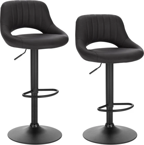 Set di 2 Sedili Bar con Schienale - Sedile Bar con Schienale in Pelle - Sedili Bar con Schienale e Tappeto - Sedili Bar con Schienale e Tappeto - Sedili Bar con Schienale e Braccioli - Nero