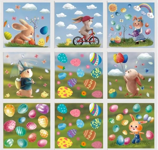 Stickers per finestra - 9 fogli decorazione per finestre in PVC riutilizzabile - elettricamente adesivi per vetri e vetrine