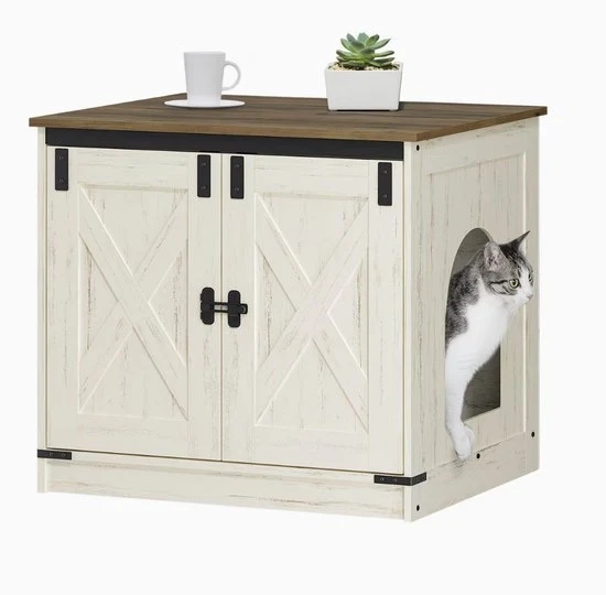 Casella per gatti mobile 60x50x54 cm stile rustico bianco – gattaiolo con parete divisoria rimovibile