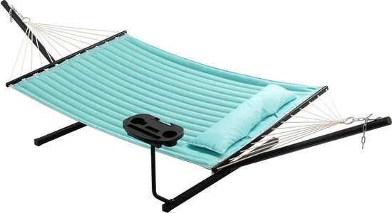 Hangmat extra grande per 2 persone con asta di allargamento tela di cotone robusto telaio in acciaio - giardino interno e esterno, campeggio, sedia a dondolo, terrazza.