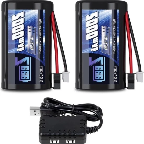 Batterie Li-Ion 2S 2000mAh 7,4V - Pacchetto da 2 - Ricarica USB - Compatibile con MN D90/91 MN 99/99s - Auto da corsa H101 H103 H105 - Barche RC Auto da corsa RC - (2 pezzi)