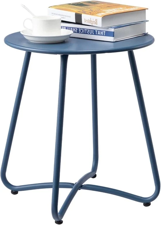 Tavolo da giardino a forma rotonda - Adatto per balcone e giardino - 1 pezzo - Blu marino - Metallo