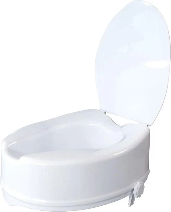 Aumentatore di toilette 14 cm Modello Titan Con coperchio Altezza regolabile Strumento per anziani e bagno - Toilette elevato/ wc Bianco Aumentatore di toilette