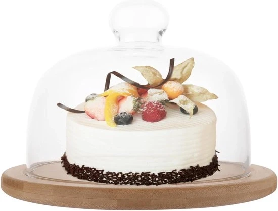 Ciotola per formaggio in vetro 18 cm - tavolo di servizio in legno - piatto per torte con coperchio - piatto per formaggio - piatto per torte - ciotola in vetro - dessert - frutta - panini - supporto per formaggio