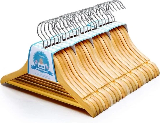 Set di appesi per abiti in legno per bambini - Set da 24 appesi per abiti in legno massiccio 30 cm - Con fori sulla spalla - Grilletto 360° girevole - Abiti per neonati e bambini in età prescolare