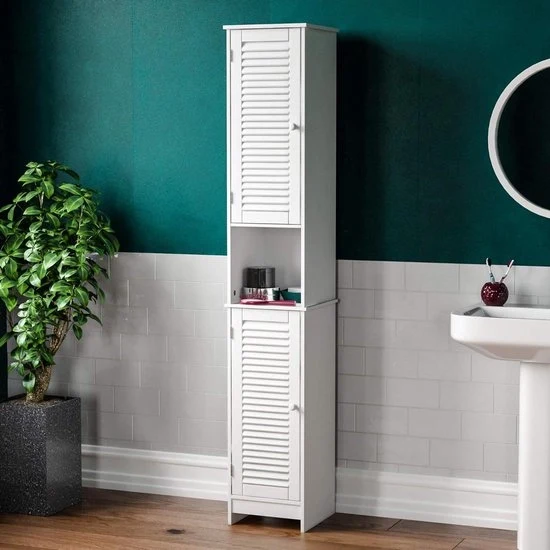 Cassa da bagno con porte scorrevoli - soluzione di archiviazione - 1 pezzo - bianco - legno