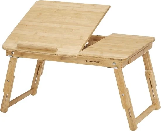 Tavolo per laptop in bambù - Tavolo per laptop - Tavolo in bambù per laptop da letto - Stazione per laptop - Tavolo per notebook - Tavolo per letto - Tavolo per colazione - Regolabile in altezza e pieghevole - 5 angoli di inclinazione